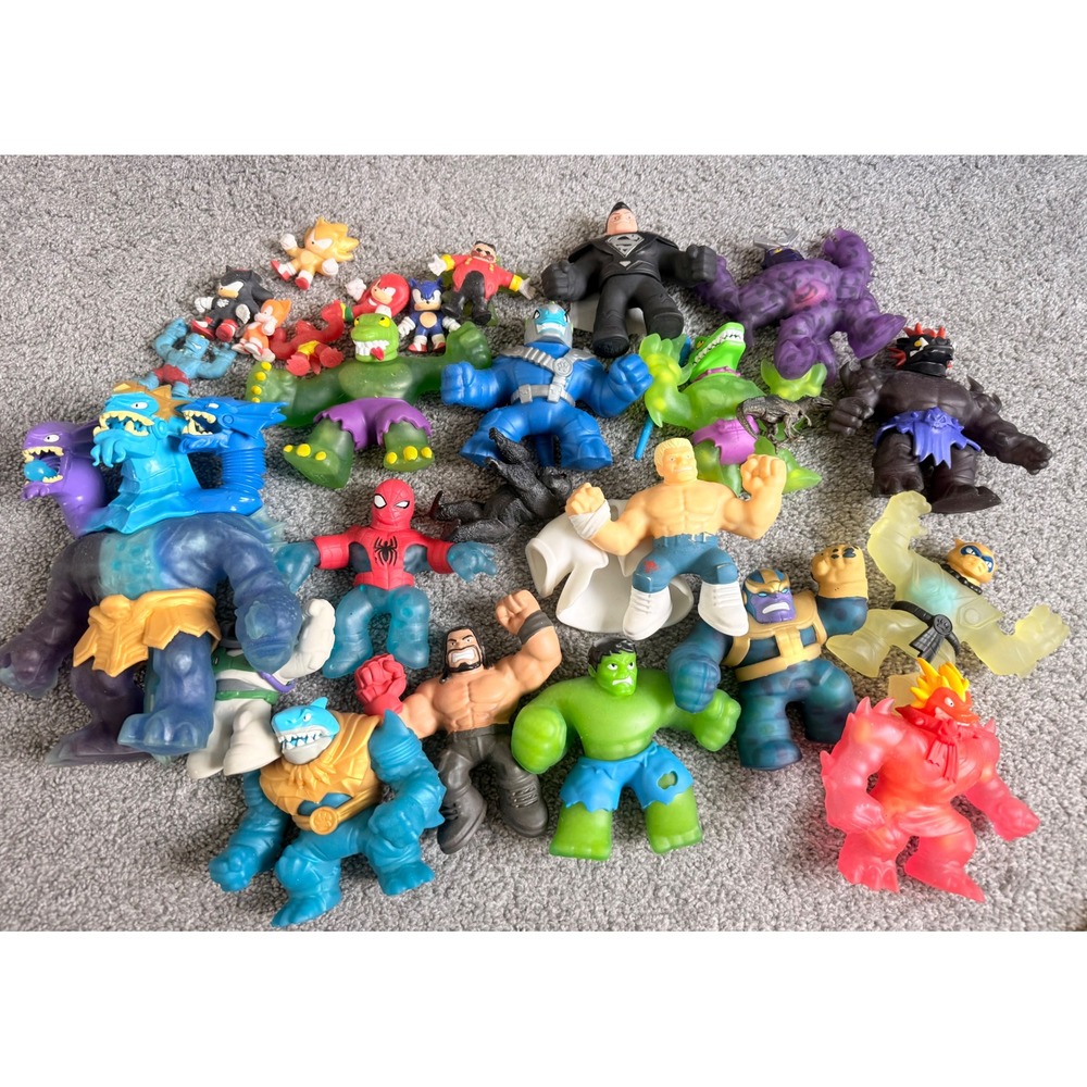 Goo Jit Zu Heroes Action Figure Lot Marvel DC Sonic Hulk Spider-Man 20+ Figures